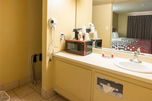 a bathroom with a sink and a mirror at Econo Lodge McAlester in McAlester