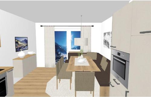 a kitchen and dining room with a table and chairs at Appartements Der Fuchsbau in Saalbach Hinterglemm