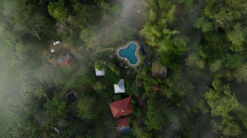 eine Draufsicht auf einen Park im Wald in der Unterkunft Pugmarks Jungle Resort in Chegāt