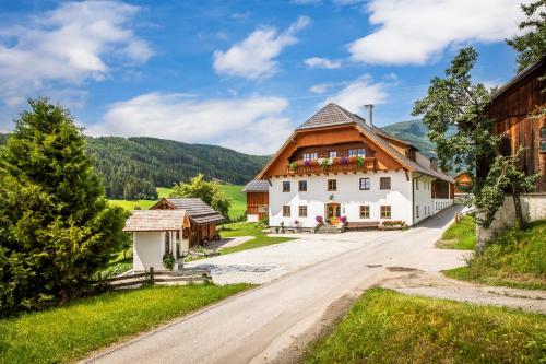 a house in the middle of a road at Brandstättergut in Mariapfarr