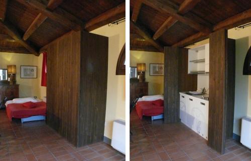 two pictures of a kitchen and a living room at Agriturismo Trerè in Faenza