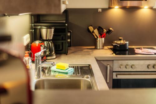 a kitchen with a sink and a counter top at Little Red Wood in Braunlage