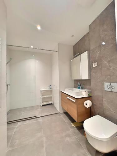 a bathroom with a toilet and a sink and a shower at BW Verde Icon in Belgrade