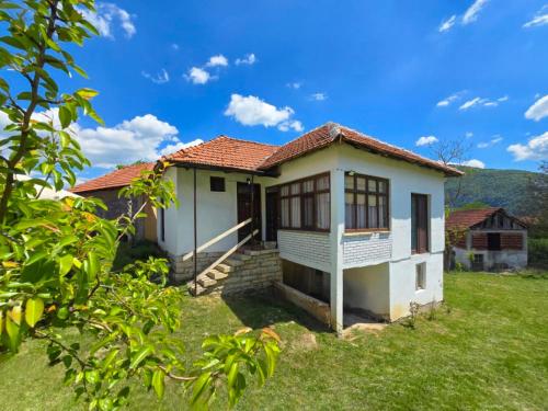 a small white house with a green yard at Etno smeštaj Stojadinović in Svrljig