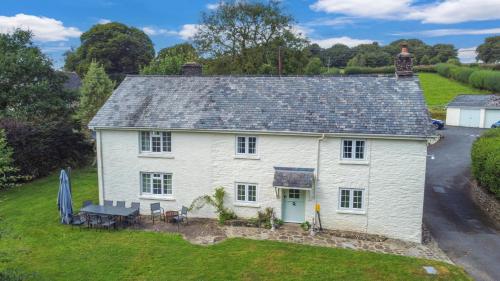 an aerial view of a white house at Wey House Withypool in Withypool