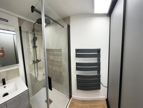 ein Badezimmer mit Dusche und Waschbecken in der Unterkunft Charming and very central 2 rooms apartment in Bandol