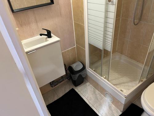 a bathroom with a shower and a sink and a toilet at Studio Zen - Paris à 5mn in Alfortville