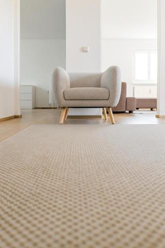 a living room with a couch and a rug at City, See, Ruhe - Bodensee Apartment in Lochau