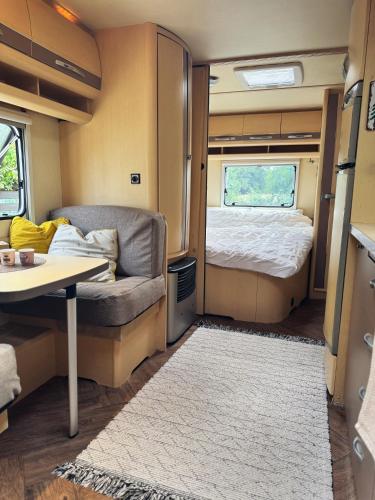 a small room with a couch and a bed at Caravana dintre nuci in Oradea