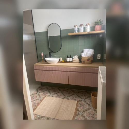 a bathroom with a sink and a mirror at Bed & Breakfast Betuws Genieten in Tiel