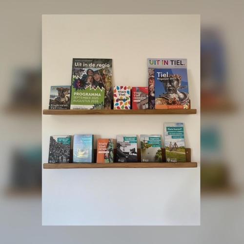 a shelf filled with books on a wall at Bed & Breakfast Betuws Genieten in Tiel