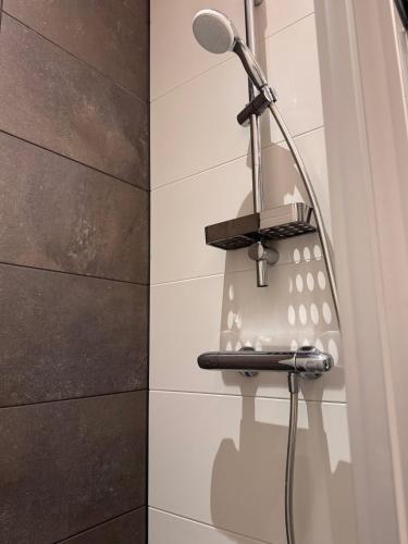 a shower with a shower head in a bathroom at Aparthotel Landgoed Culitsrode in Hooge Mierde