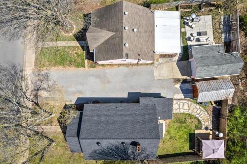 an overhead view of a house with a roof at The Pink House in Downtown Clarksville in Clarksville