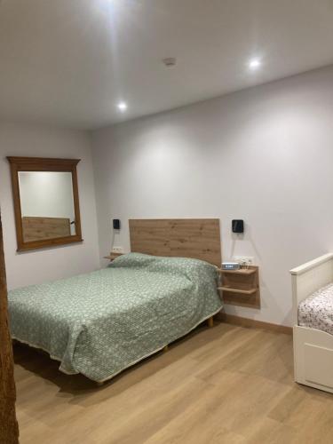 a bedroom with a bed and a mirror on the wall at Studio&Rooms Ortuzar in Durango