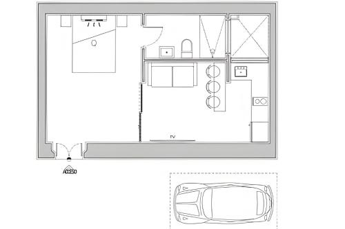 a floor plan of a tiny house with a car at Casa 212 con WIFI alta velocidad y estacionamiento in Puebla