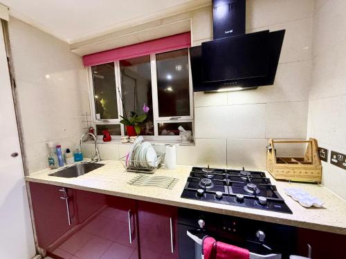 a kitchen with a sink and a stove top oven at Lovely private Room in London