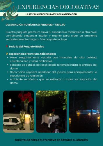 a flyer for a restaurant with a table with candles at Los Domos Panamá Aire in Alto del Mamey