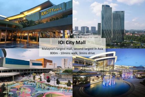 a collage of photos of a city with a city mall at Calm MUJI-Inspired Home - Stunning Sunset View - Steps To IOI City Mall - Your Best Urban Retreat in Putrajaya