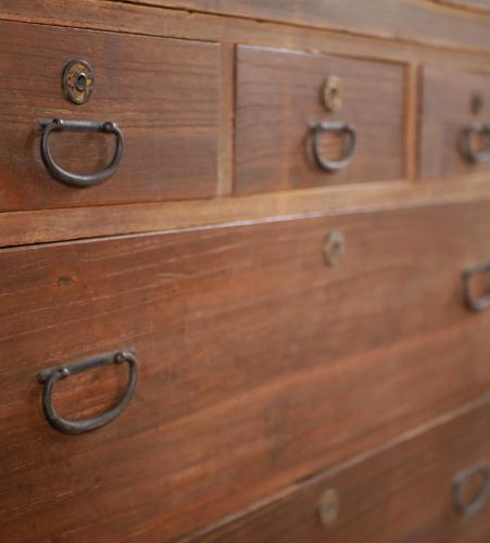 a wooden chest with metal handles on it at Vacation House YORAKURA よら蔵 in Komoro