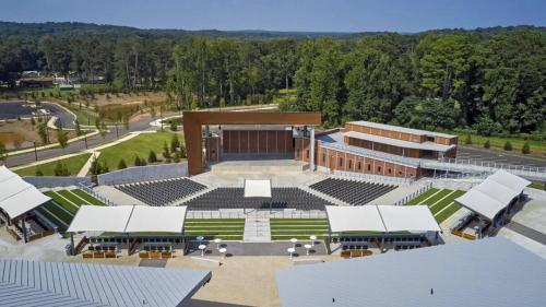 an aerial view of a large amphitheater with a building at Spectacular Quiet Townhome with Modern Comfort in Stockbridge