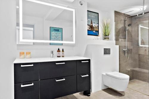 a bathroom with a sink and a toilet and a shower at LF13171-Nykobing-M-Fjordvej-34 in Nykøbing Mors