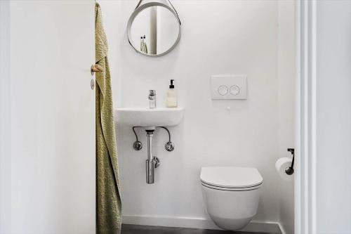 a bathroom with a sink and a toilet and a mirror at LF12257-Hjerm-Livbjerggardvej-57 in Hjerm