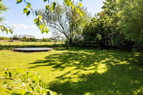 a shady yard with a tree and a pond at LF12257-Hjerm-Livbjerggardvej-57 in Hjerm