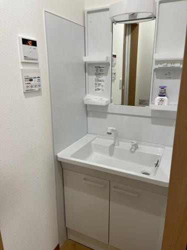 a bathroom with a white sink and a mirror at Sweet house 101 東武練馬101 in Tokyo