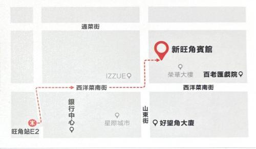 a map showing the route of a subway line at New Mong Kok Guest House in Hong Kong