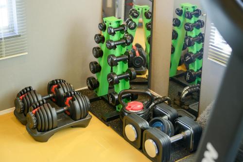 a toy gym with dumbbells and a mirror at グッドタイム細越 in Aomori