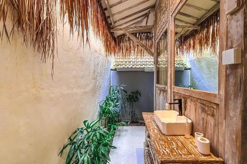 a bathroom with a sink and two potted plants at Villa Alisha Pererenan Canggu in Canggu