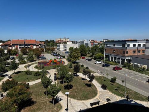 an aerial view of a city with a street at Apartman Mojsilović in Ub