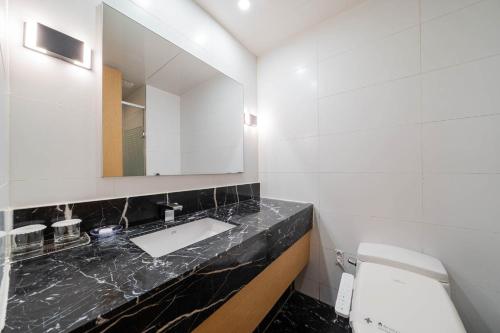 a bathroom with a sink and a toilet at Benikea Hotel Bizinn in Wonju