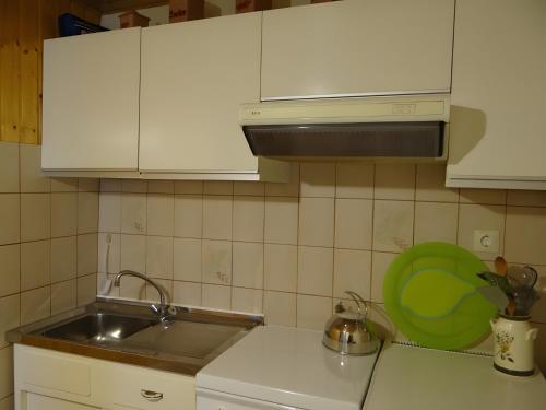 a kitchen with a sink and a green plate at Gästehaus Brigitte Kienzler in Gremmelsbach