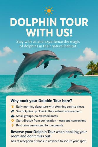 a poster of dolphins swimming in the water at lumbung asmara in Singaraja