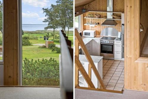 two pictures of a kitchen with a view of the ocean at OH253-Hadsund-Halvrebene-37 in Hadsund