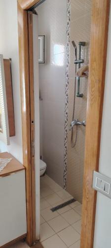 a bathroom with a shower and a toilet at تونس سوسة شط مريم in Akouda
