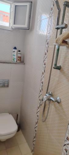 a bathroom with a shower with a toilet in it at تونس سوسة شط مريم in Akouda