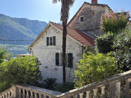 コトルにあるRomantic stone house by the sea ****の前にヤシの木がある家