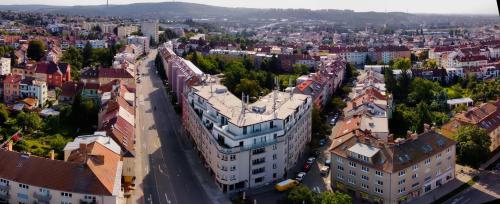 an aerial view of a city with buildings at Star Apartments Brno #3D315 by Starbnb EU in Brno
