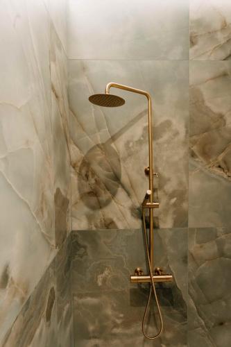 a shower with a shower head in a bathroom at Designer Hôtel in Heusy
