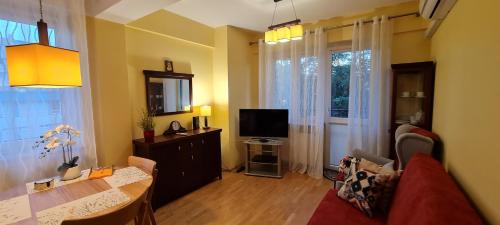 Una televisión o centro de entretenimiento en Apartament w Centrum