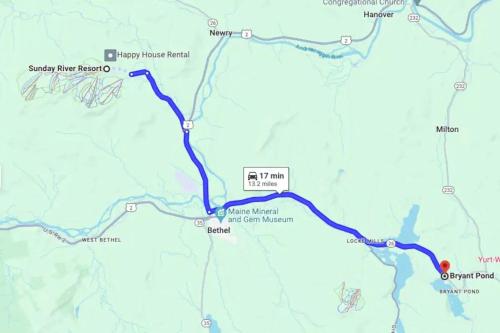 a map of the proposed route for the proposed freeway at Lake Christopher Cabin in Bryant Pond