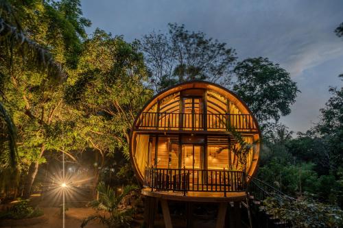a tree house in the middle of a forest at woodland sanctuary in Habarana