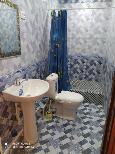 a bathroom with a toilet and a sink at Humo Hotel and Restaurant in Bŭston