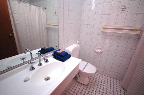 een witte badkamer met een wastafel en een toilet bij Burra Motor Inn in Burra