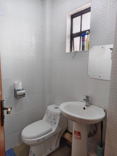 a white bathroom with a toilet and a sink at Tranquil 2 homes in Nanyuki