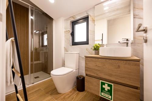 a bathroom with a toilet and a sink at Casa no cimo do Douro in Loureiro