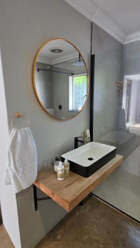 un baño con lavabo y espejo en Thornleigh Homestead, en Pietermaritzburg