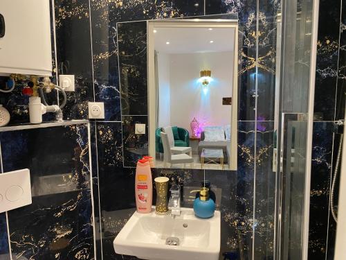 サン・ドニにあるAppartement 2 pièces - 600m du metro 13の洗面台と鏡のあるバスルーム